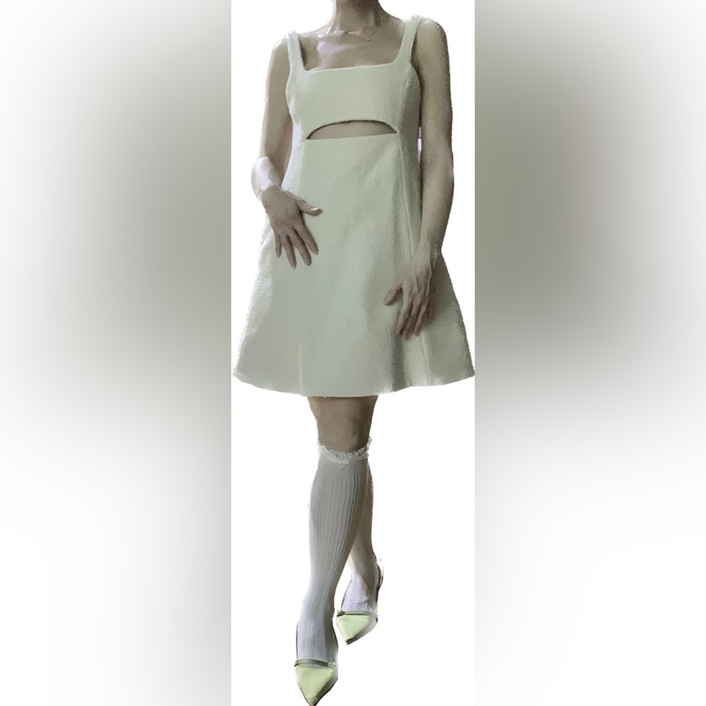 Elegant White Mini ivory tweed dress with cutout slits